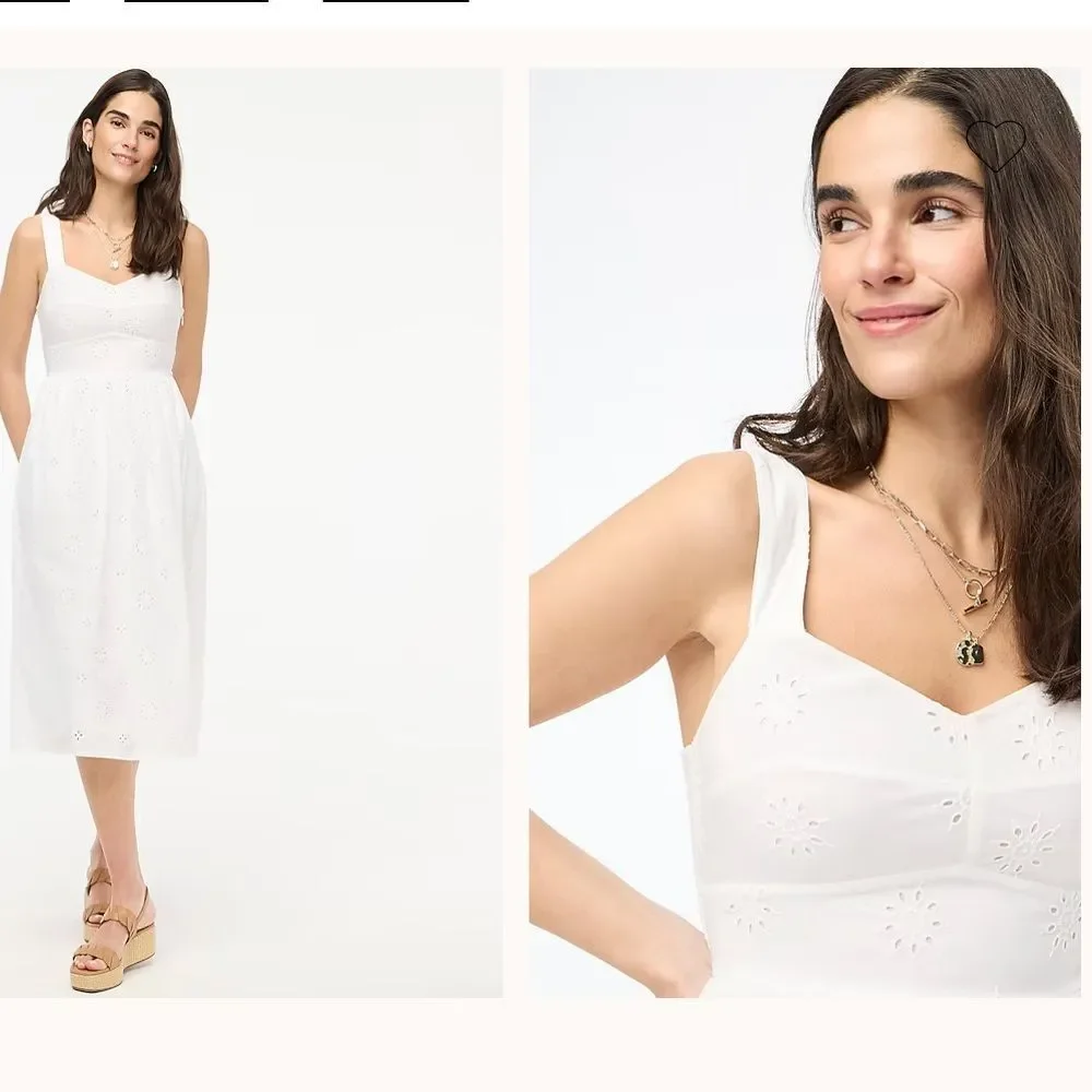 $148 J. Crew Factory Eyelet midi dress White NWT